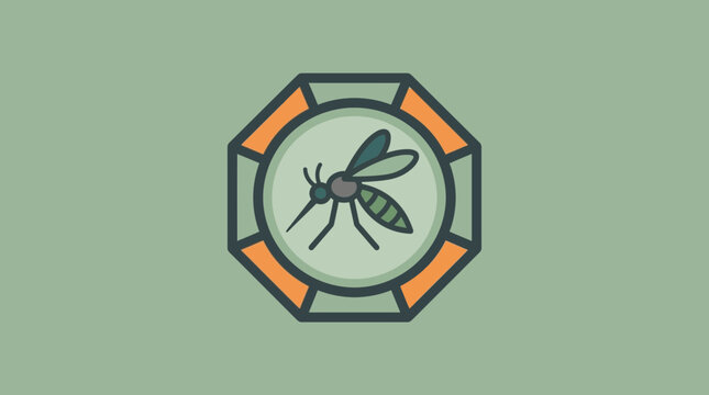 Minimalist Mosquito Icon in Octagon Frame Vector Illustration