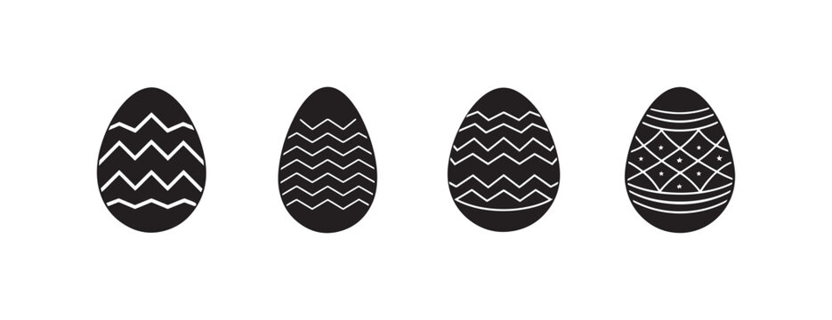  Easter eggs with white zigzag and geometric patterns on white background