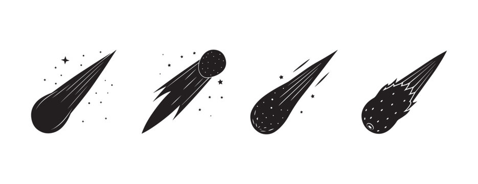 meteorites with stars and stardust on white background  falling shooting stars with tails and sparks
