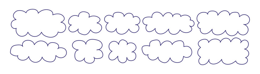 Obraz premium Fluffy label shape Cloud speech bubble Vector illustration set of various cloud shaped frames in colorful pastel colors