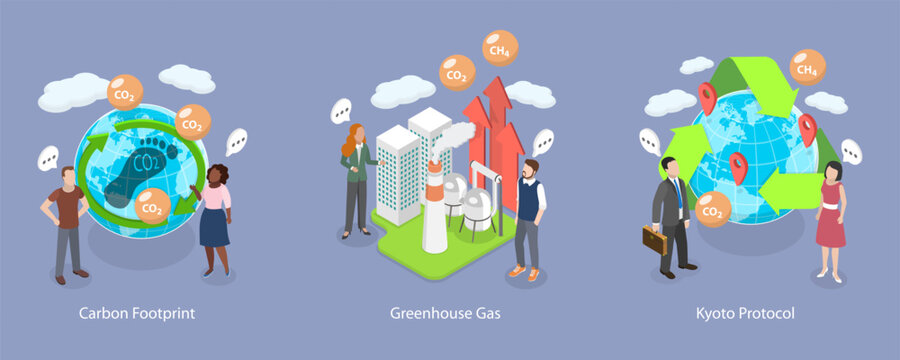 3D Isometric Flat Vector Illustration of Greenhouse Gases, Climate Responsibility
