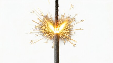 Obraz premium Burning Sparkler with Golden Sparks on White Background
