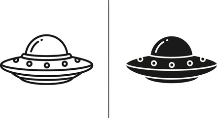 Flying saucer outline and solid silhouette comparison on white © MURAD STOCK