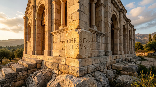 Symbolic biblical illustration of Jesus Christ as the Cornerstone.