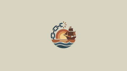 Minimalist Nautical Logo Emblem with Sailing Ship and Broken Chain © Ahmad Ahh