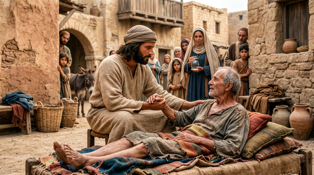 Jesus heals a sick man.	