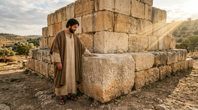 Symbolic biblical illustration of Jesus Christ as the Cornerstone.
