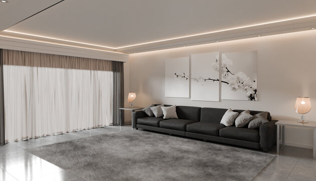 Premium Contemporary Lounge Space With Designer Seating Architectural Lighting Refined Decor Elements And Spacious Modern Residential Environment