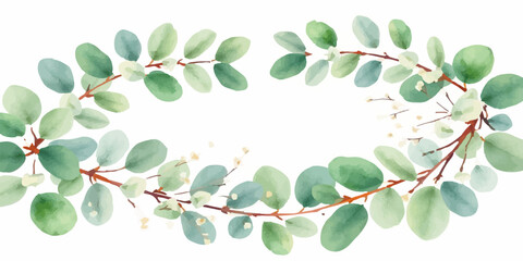 Watercolor eucalyptus leaf wreath decorative frame with eucalyptus watercolor botanical greenery invitation illustration isolated background wellness cosmetic greeting seasonal eucalypt © Romana
