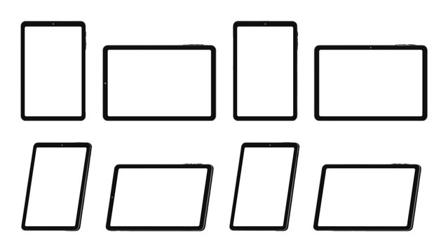 Set of blank tablet screen frames in portrait and landscape