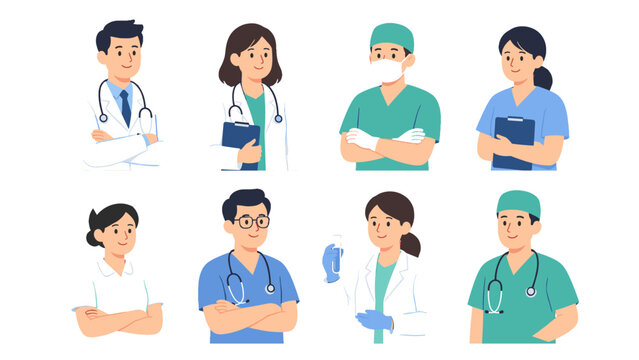 Set of medical staff characters in flat vector illustration