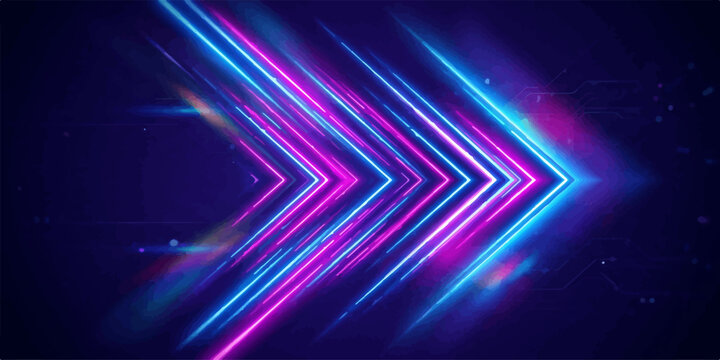Dynamic abstract background with glowing neon blue and pink arrow shapes abstract background technology futuristic direction innovation particles movement electric performance intensity