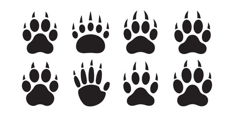 Set of wild animal paw prints isolated on transparent background for creative hunting themed designs. © Modern