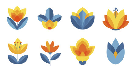 Vibrant collection of stylized floral designs in warm and cool tones. © Enggal