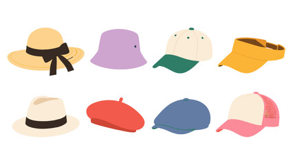 Collection of assorted hats and caps in flat vector style © Alan