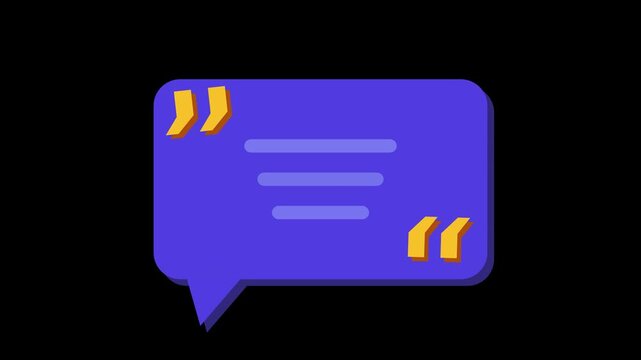 Animated blue quote speech bubble with placeholder text lines