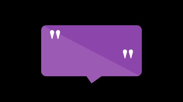 Animated purple speech bubble with quotation marks