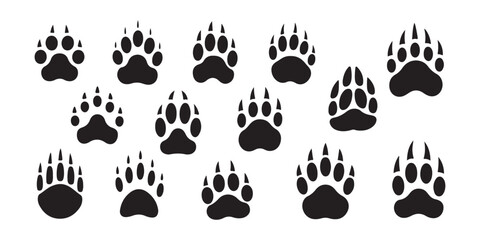 Bear claw wild animal track set collection of grizzly paw prints vector illustration. © Modern
