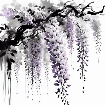 藤の花と美しいにじみの背景素材