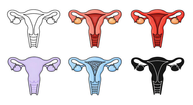 Collection of human female reproductive system uterus icons with reproductive gynecology illustration healthcare medicine physiological internal structure clinical