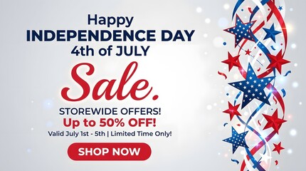 Obraz premium Happy independence day sale banner with stars and confetti