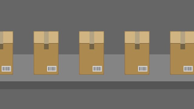  A cardboard box with a vertical barcode moves to the left on the conveyor belt (looping possible)