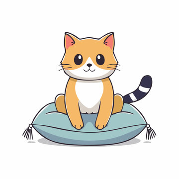 Cute cartoon cat sitting on a pillow