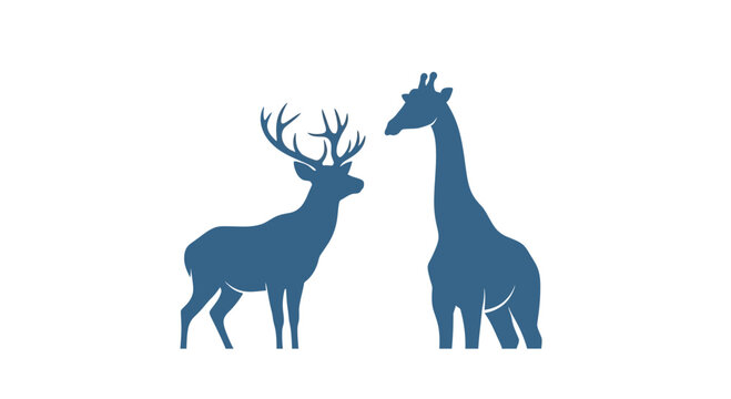 Minimalist Silhouette Illustration of a Deer and a Giraffe