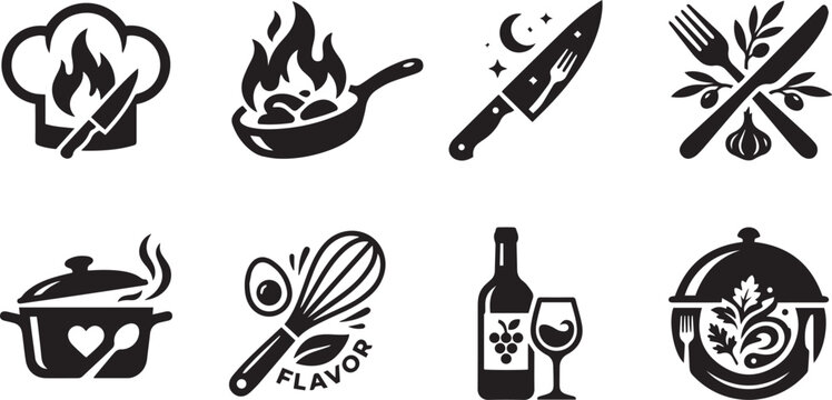 Gourmet Cooking, Culinary Arts, and Professional Restaurant Icon Set