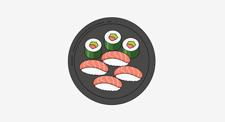 Minimalist Sushi Platter Illustration on Gray Background © Abimanyu Raihan