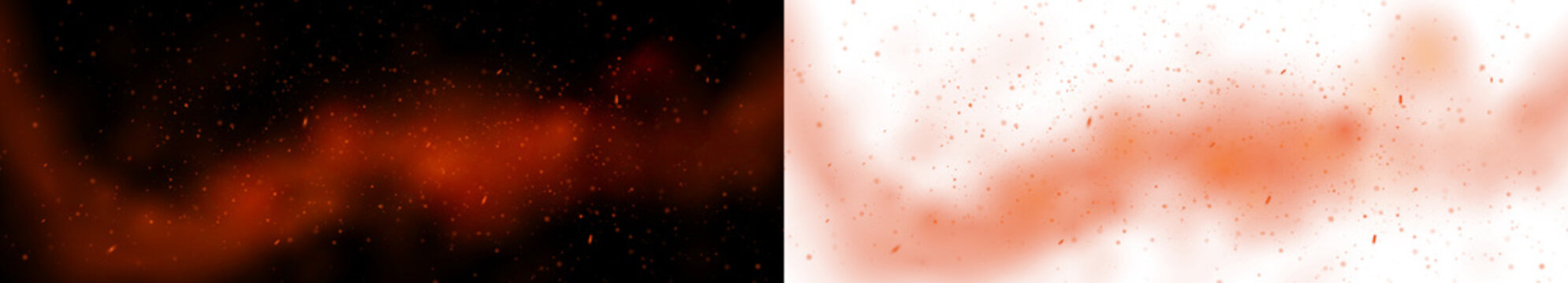 Fiery Glowing Dust Particles with Red Smoke Background, Sparkling Embers and Light Bokeh Effect