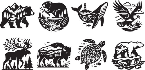 Wild Animal and Nature Wilderness Illustration Set © rofikgraph24
