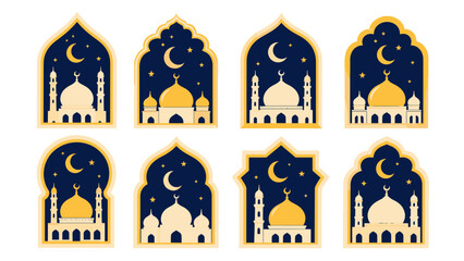 Set of Islamic arch window frames with mosque silhouettes © Alan
