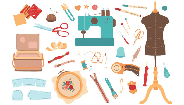 Sewing tools and dressmaker supplies set for tailoring