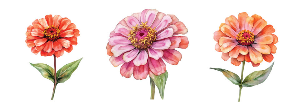 Minimal yet artistic elements for creative designs. hand-drawn paint, Simple Illustration, A beautiful painting of zinnia flower, EPS format, isolated on a white background