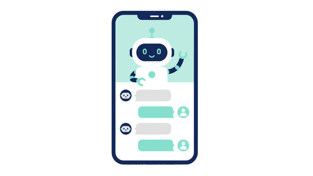 Chatbot conversation on smartphone screen with robot assistant