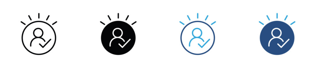 Person with Tick Mark Icon Set. User Verification, Approved Account and Successful Registration Icons. Vector Illustration. © Icon Atelier