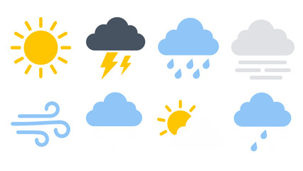 Obraz premium Simple weather icon set with sun clouds rain snow and wind