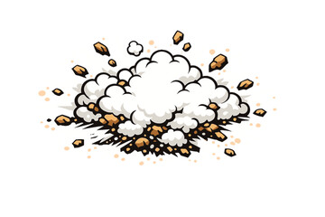 Cartoon explosion cloud with flying debris vector illustration © Alan