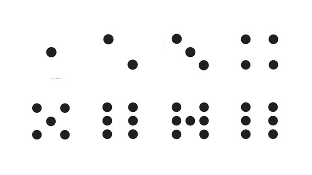 Vector set of dice faces showing numbers one through eight