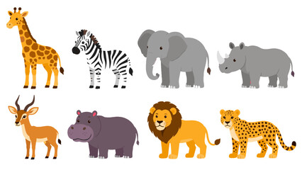 Set of cartoon African safari animals on white background © Alan