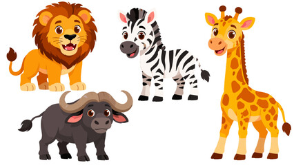 Cute cartoon safari animals set with lion zebra giraffe and buffalo © Alan