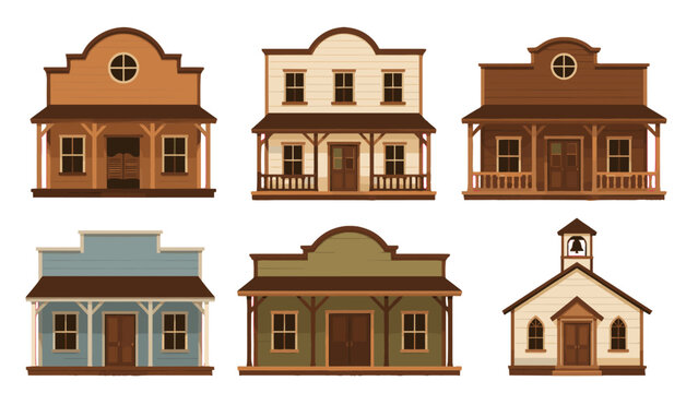 Set of western town storefronts and small church vector