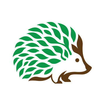 combination of hedgehogs and green bushes logo vector