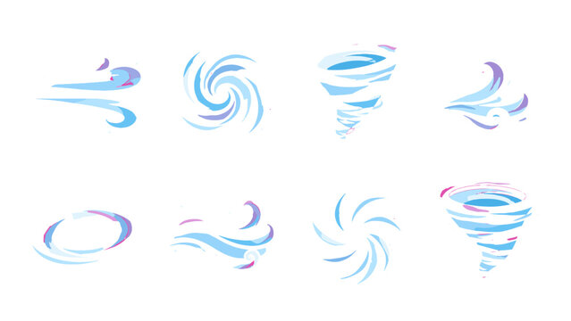 Set of colorful swirling wind and vortex vector elements