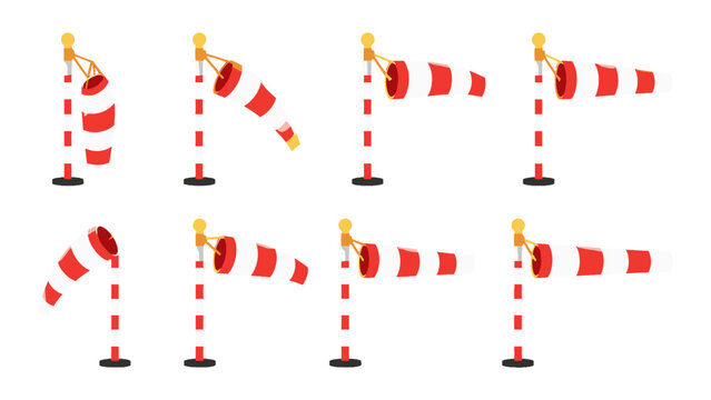 Set of red and white windsocks in different positions