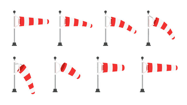 Set of red and white windsocks in different positions