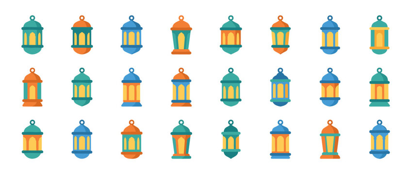 Colorful Lanterns In Row Close Up Main Subject.