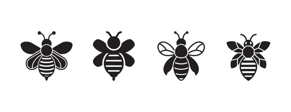 bee icons in different styles on white background