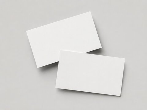 Two blank white business cards on a light gray background for branding and design purposes